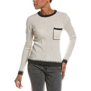 Autumn Cashmere Womens  Two Tone Crewneck 100% Cashmere Sweater, Brown